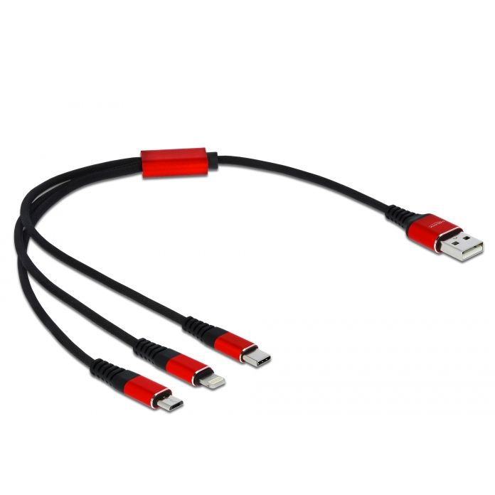 USB-Ladekabel 3 in 1 für Lightning™ + Micro USB + USB Type-C™, 30 cm