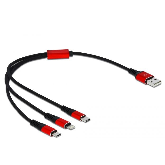 USB-Ladekabel 3 in 1 für Lightning™ + Micro USB + USB Type-C™, 30 cm USB-Ladekabel 3 in 1 für Lightning™ + Micro USB + USB Type-C™, 30 cm