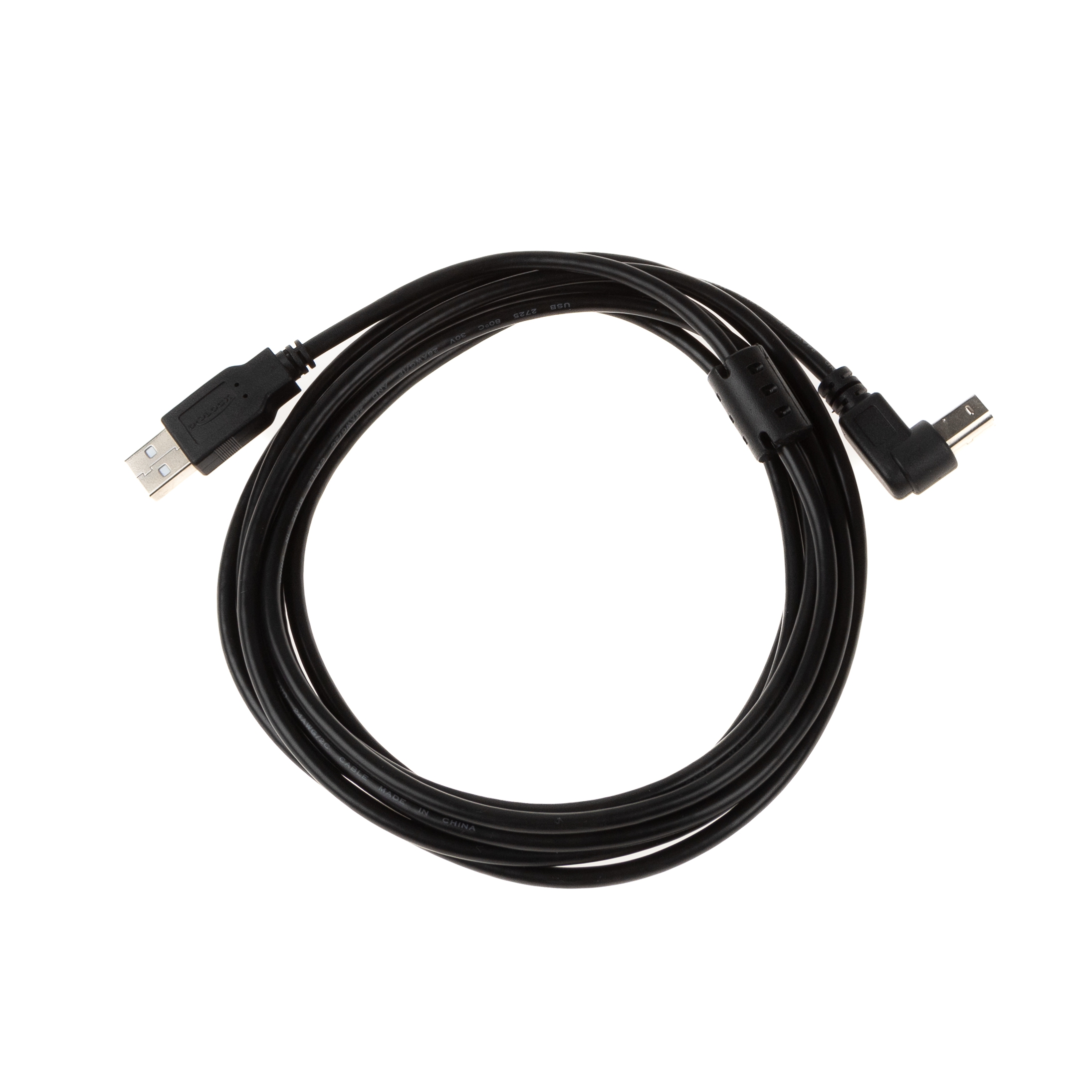 USB 2.0 Kabel mit B-Winkelstecker (90° NACH UNTEN) und Ferritkern 3m