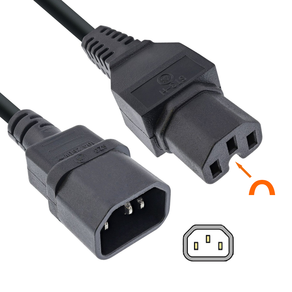 Netzkabelverlängerung C15 Warmgerätestecker auf C14, 2m