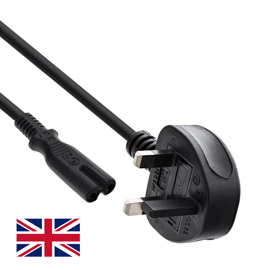 Stromkabel für GROSSBRITANNIEN + IRLAND mit 2-pol. Euro-8-Stecker