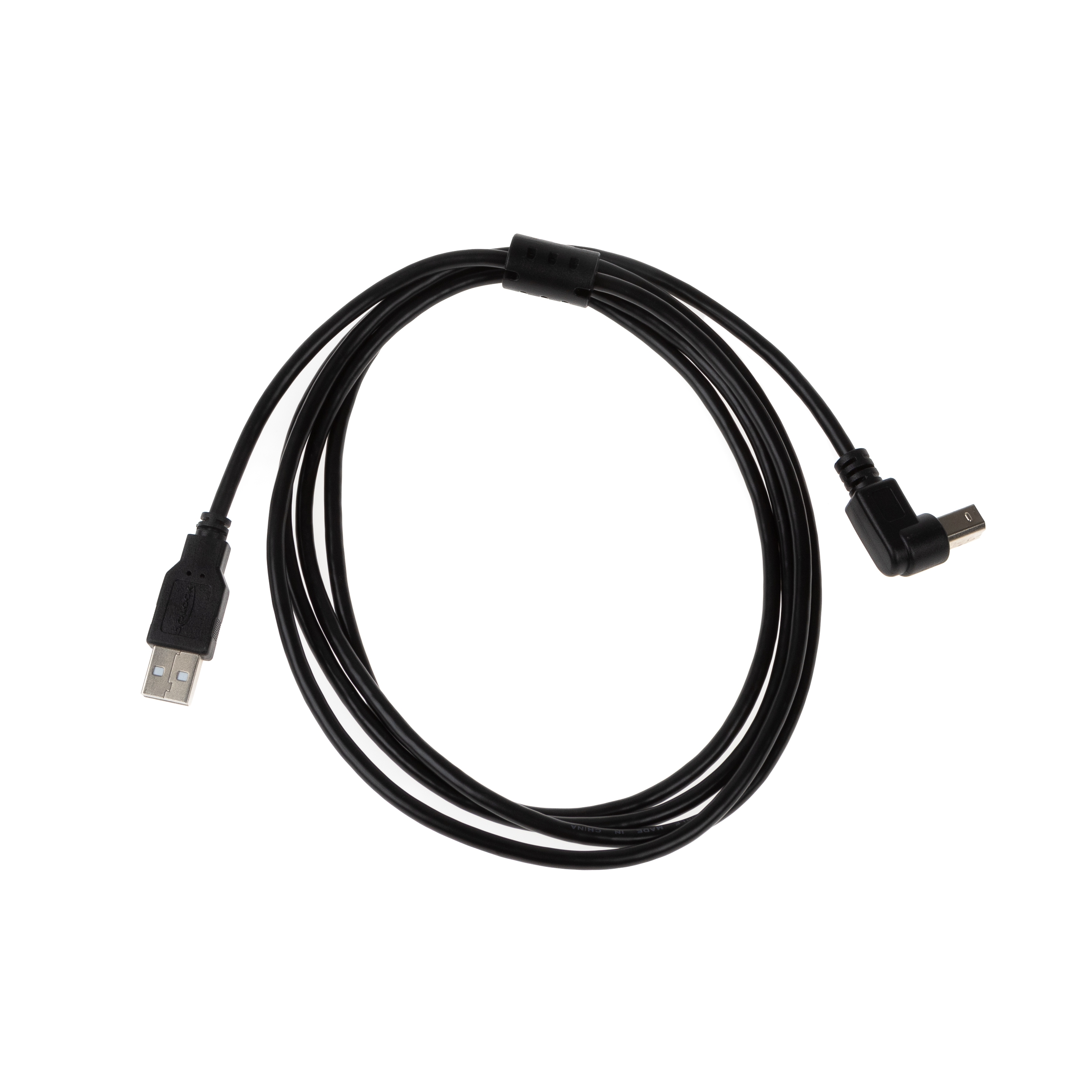 USB 2.0 Kabel mit B-Winkelstecker (90° NACH UNTEN) und Ferritkern 2m