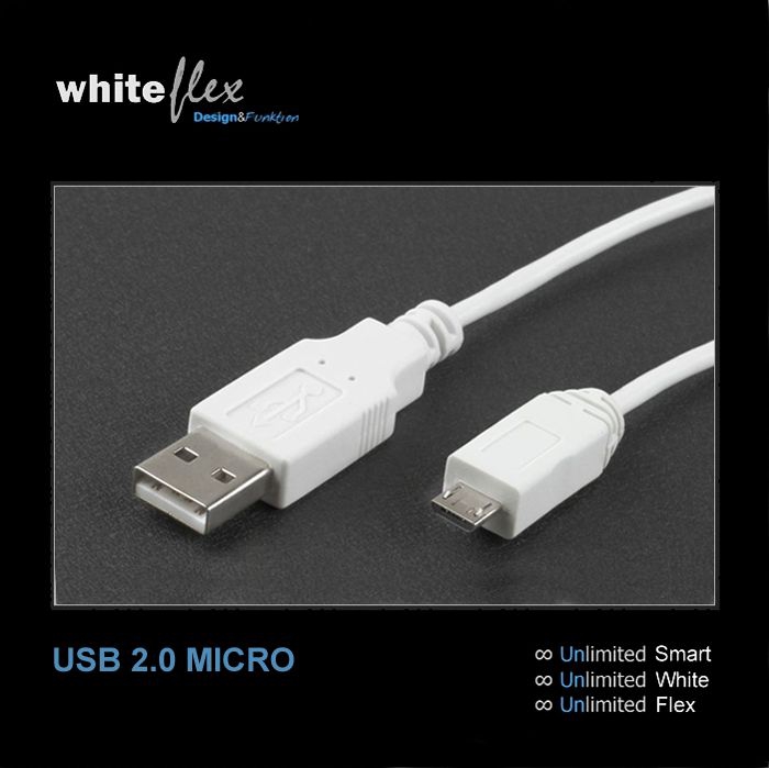 USB-Kabel A an MICRO-B 20cm besonders flexibel weiß USB-Kabel A an MICRO-B 20cm besonders flexibel weiß