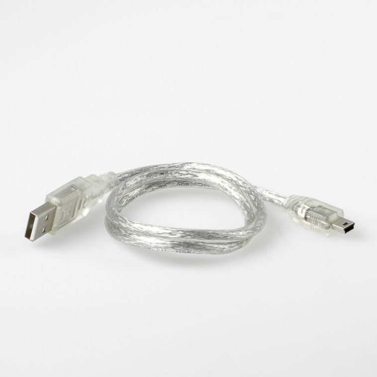 Kurzes Mini B USB-Kabel PREMIUM silber-transparent 50cm