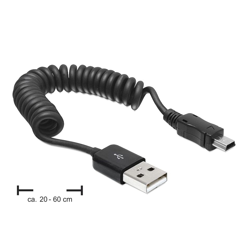 USB-Spiralkabel USB-A an MINI-B 20cm-60cm
