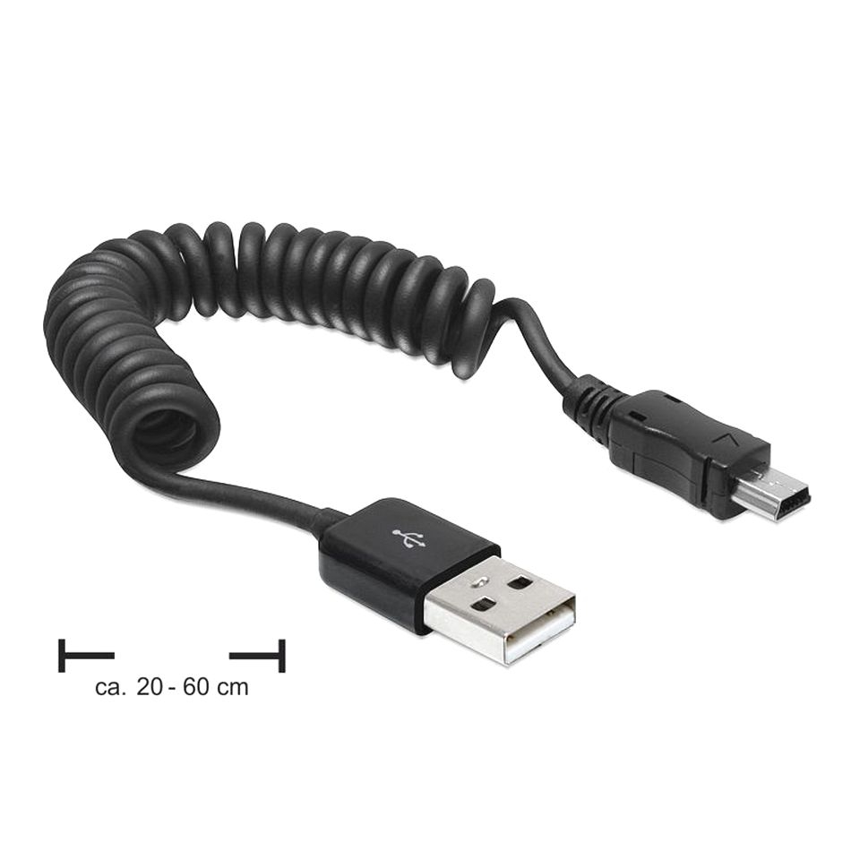 USB-Spiralkabel USB-A an MINI-B 20cm-60cm USB-Spiralkabel USB-A an MINI-B 20cm-60cm