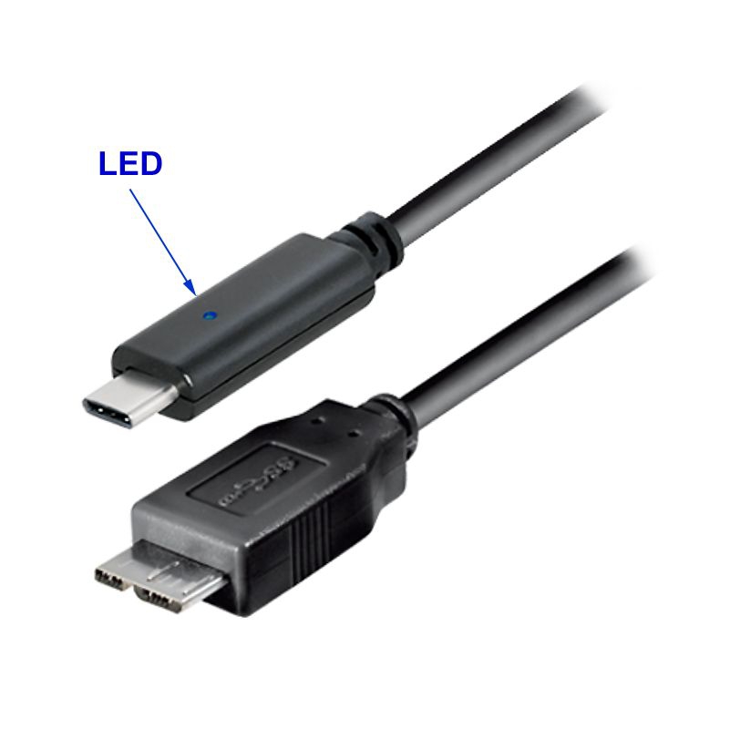USB-Kabel Type-C™ Stecker mit LED auf USB 3.0 Micro B Stecker 1m