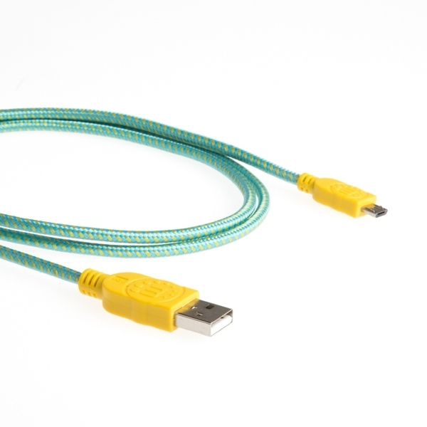 Micro-USB-Kabel mit Stoffmantel türkis-gelb 1m