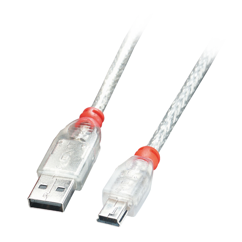 Mini B USB-Kabel PREMIUM silber-transparent 1m
