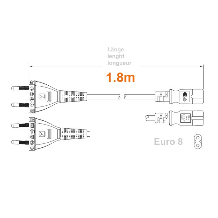 2-pol. Stromkabel mit EURO-8-Stecker 180cm