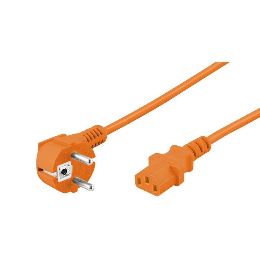 Kaltgerätekabel ORANGE mit Schutzkontakt-Stecker CEE 7/7 90°-WINKEL an C13 - 3m Kaltgerätekabel ORANGE mit Schutzkontakt-Stecker CEE 7/7 90°-WINKEL an C13 - 3m