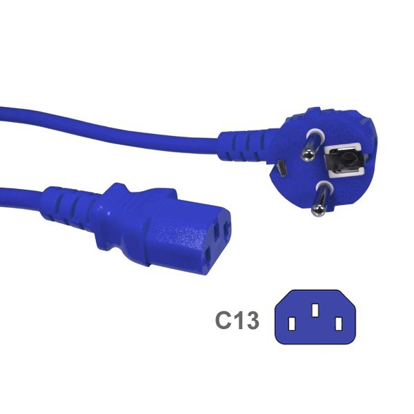 Kaltgerätekabel BLAU mit Schutzkontakt-Stecker CEE 7/7 90°-WINKEL an C13 - 5m Kaltgerätekabel BLAU mit Schutzkontakt-Stecker CEE 7/7 90°-WINKEL an C13 - 5m
