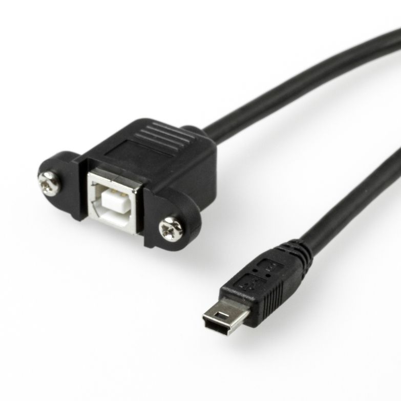 USB 2.0 Panel-Montagekabel: B-Buchse anschraubbar auf Mini-B-Stecker, 150cm