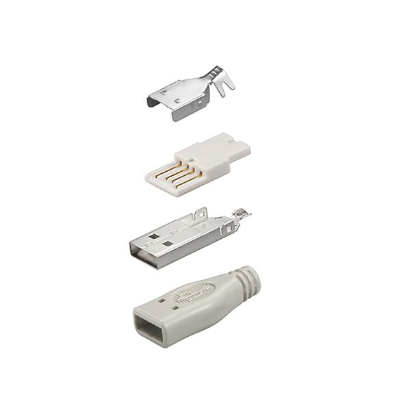 USB 2.0 Stecker Typ A mit grauer Kunststoffhaube, zum Löten