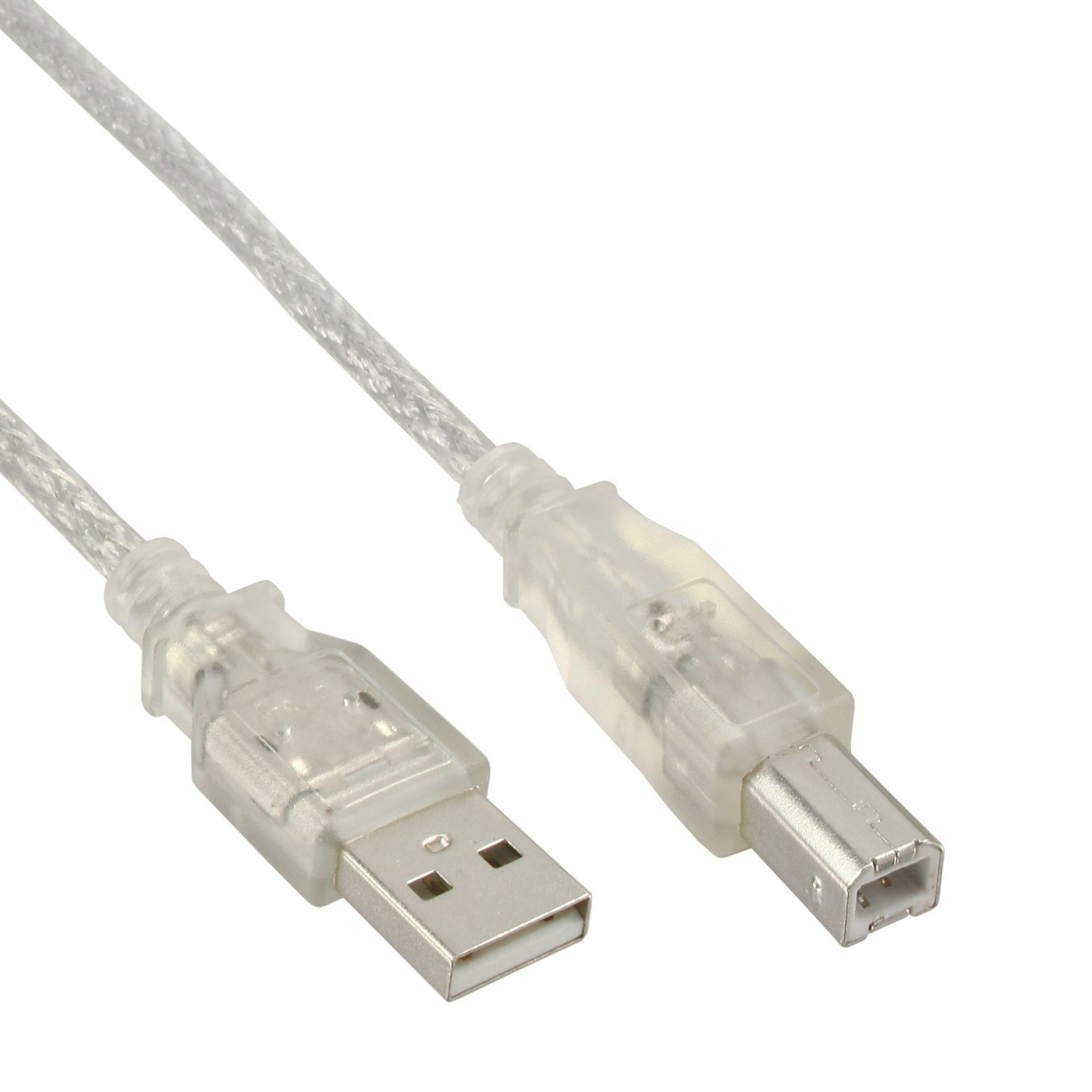 USB-Kabel PREMIUM-QUALITÄT USB 2.0  A-auf-B silber-transparent 2m USB-Kabel PREMIUM-QUALITÄT USB 2.0  A-auf-B silber-transparent 2m