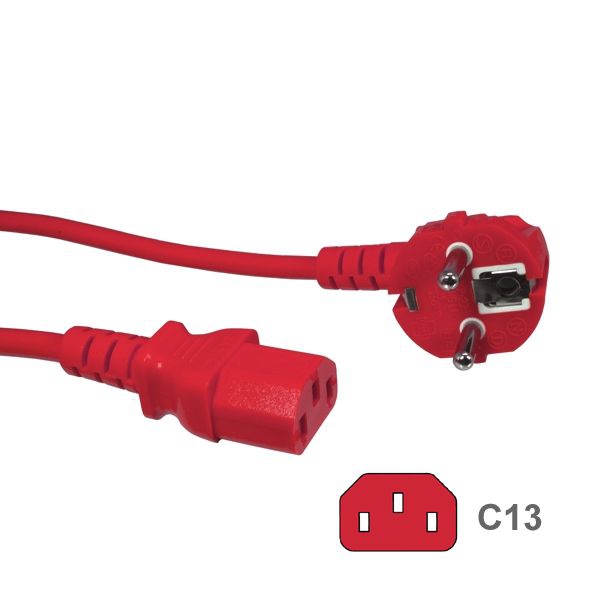 Kaltgerätekabel ROT mit Stecker CEE 7/7 E+F an C13, 180cm Kaltgerätekabel ROT mit Stecker CEE 7/7 E+F an C13, 180cm