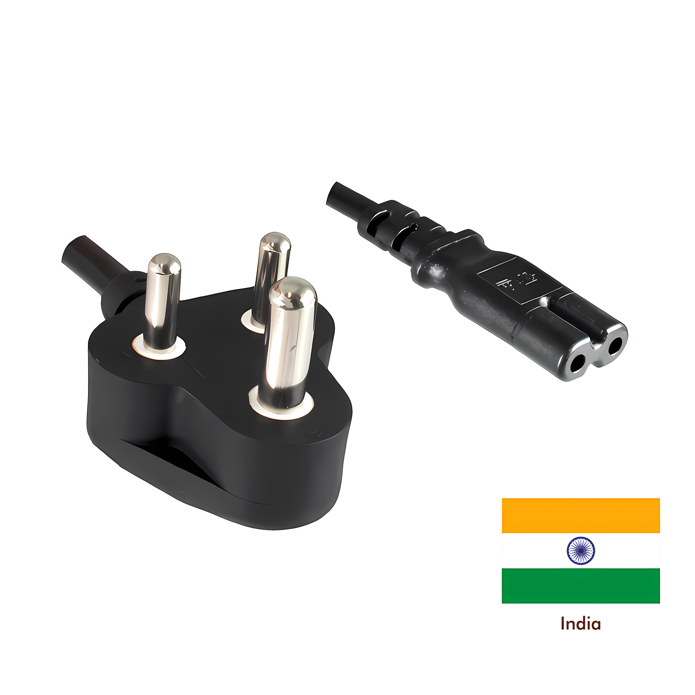 f6357e055f81ea449eb9e156b1ec9a1b691c623b Stromkabel für INDIEN, Stecker Typ D auf C7