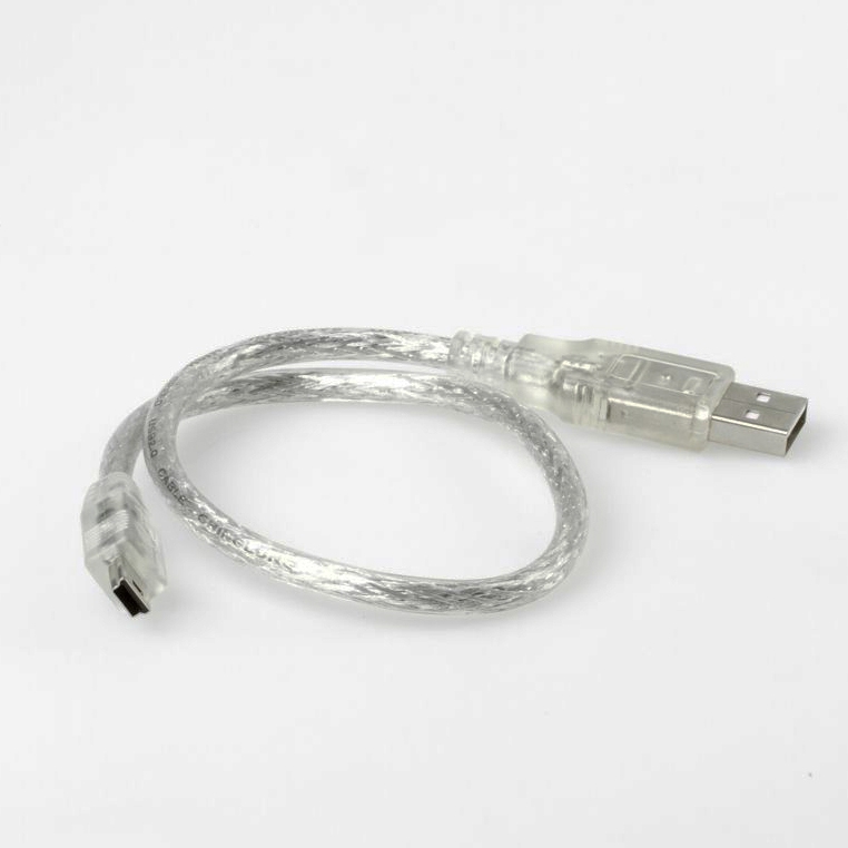 Kurzes Mini B USB-Kabel PREMIUM silber-transparent 35cm