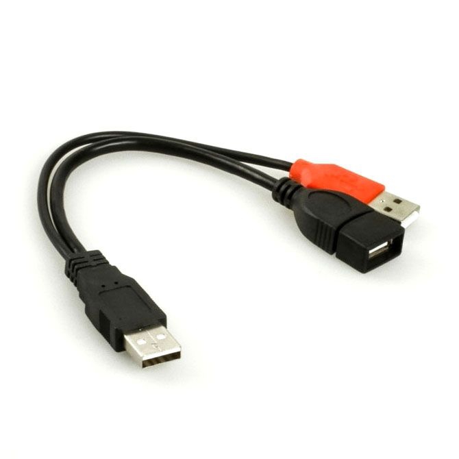 USB Dual Power Kabel 2x A-Stecker auf A-Buchse 22cm
