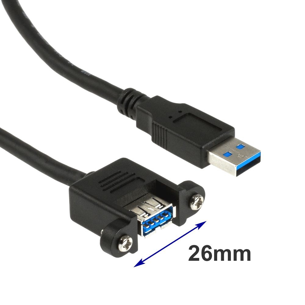 USB 3.0 Montagekabel A-Buchse anschraubbar an A-Stecker 150cm Schraubenabstand 26mm
