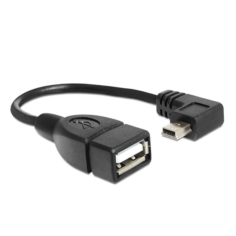 USB-Adapterkabel Mini-B 90° nach RECHTS gewinkelt an A-Buchse OTG 16cm USB-Adapterkabel Mini-B 90° nach RECHTS gewinkelt an A-Buchse OTG 16cm