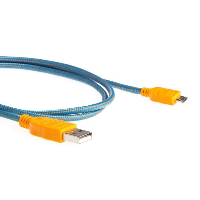 Micro-USB-Kabel mit Stoffmantel blau-orange 1m