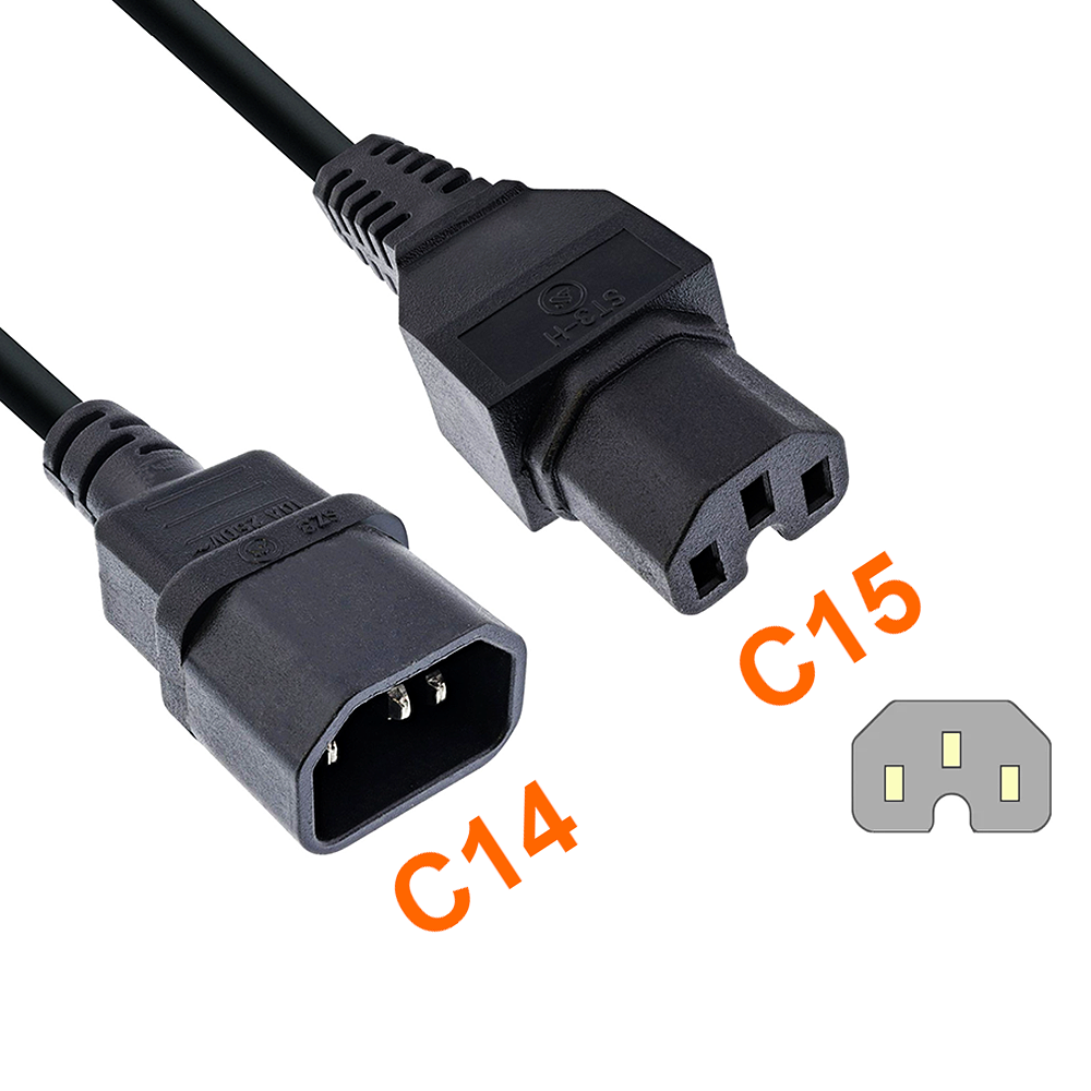 Netzkabelverlängerung C15 Warmgerätestecker auf C14, 1m