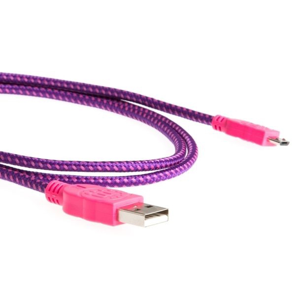 Micro-USB-Kabel mit Stoffmantel lila-pink 1m