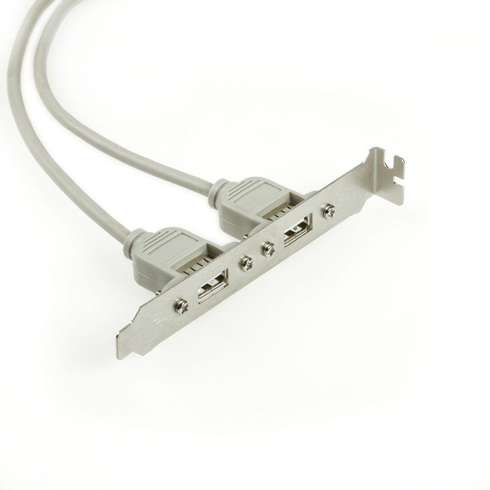 USB 2.0 Slotblech mit 2x USB A weiblich an 2x 5pol, Kabellänge 30cm USB 2.0 Slotblech mit 2x USB A weiblich an 2x 5pol, Kabellänge 30cm