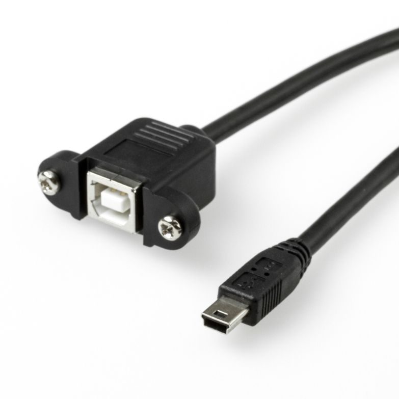 USB 2.0 Panel-Montagekabel: B-Buchse anschraubbar auf Mini-B-Stecker, 30cm