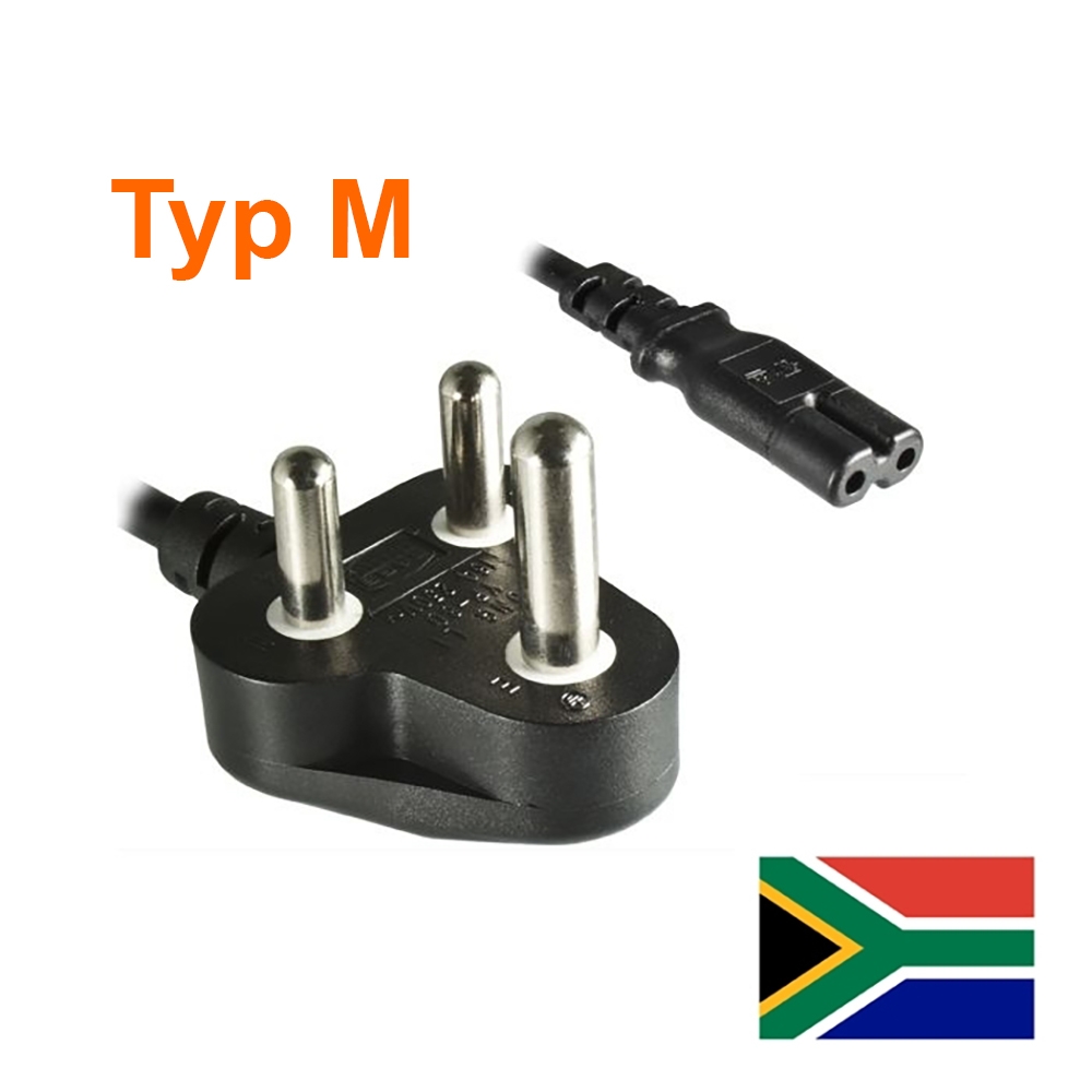 Stromkabel für SÜDAFRIKA Typ M auf 2-pol. Euro-8-Stecker Stromkabel für SÜDAFRIKA Typ M auf 2-pol. Euro-8-Stecker