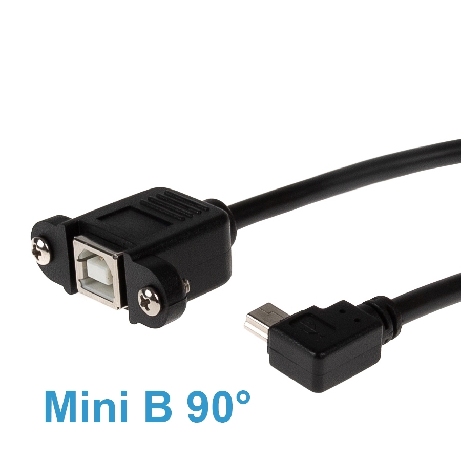 USB 2.0 Panel-Montagekabel: B-Buchse anschraubbar auf Mini-B-WINKEL-Stecker, 50cm