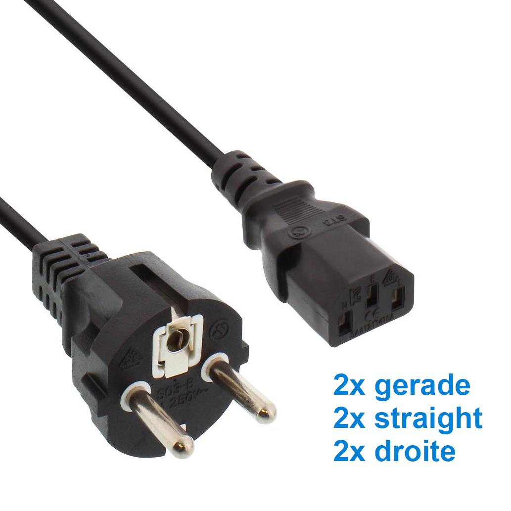 Kaltgerätekabel mit Schutzkontakt-Stecker CEE 7/7 GERADE an C13, 5m Kaltgerätekabel mit Schutzkontakt-Stecker CEE 7/7 GERADE an C13, 5m