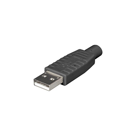 USB 2.0 Stecker Typ A mit weicher schwarzer Posthaube, zum Löten