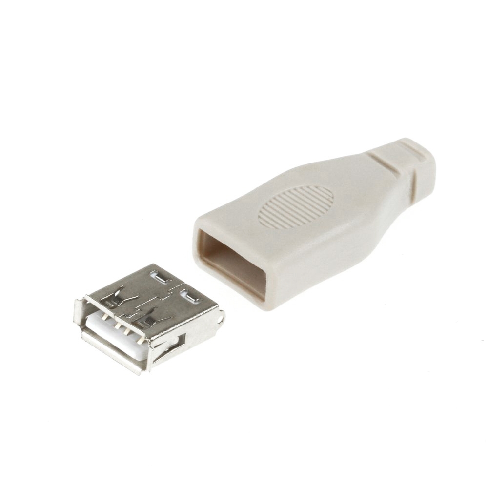 USB 2.0 Buchse Typ A mit grau-beiger Kunststoffhaube, zum Löten