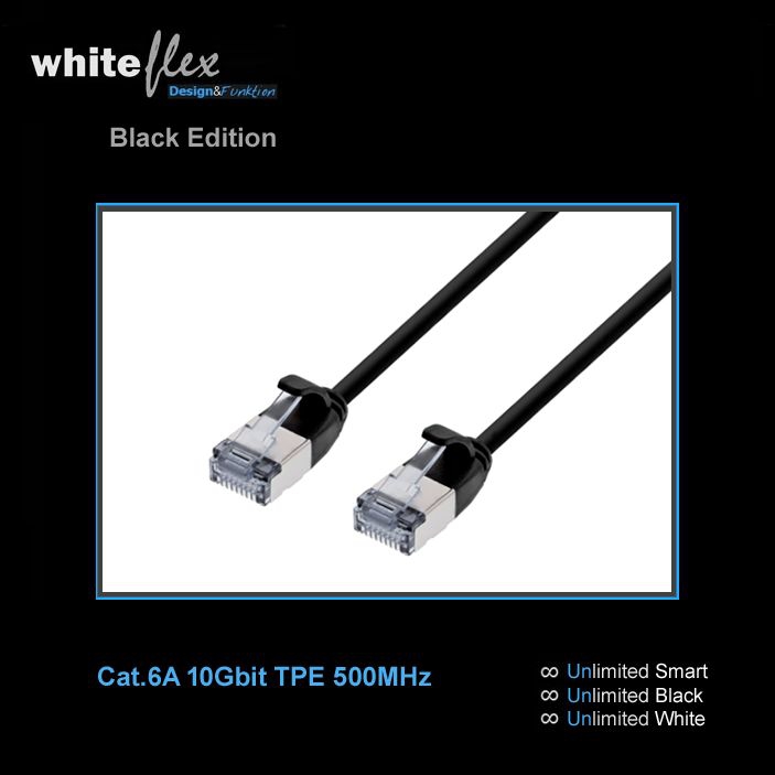 WHITEFLEX Black Edition Cat.6A Patchkabel TPE schwarz + flexibel 50cm WHITEFLEX Black Edition Cat.6A Patchkabel TPE schwarz + flexibel 50cm