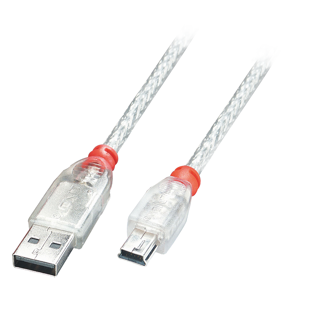 Mini B USB-Kabel PREMIUM silber-transparent 1m