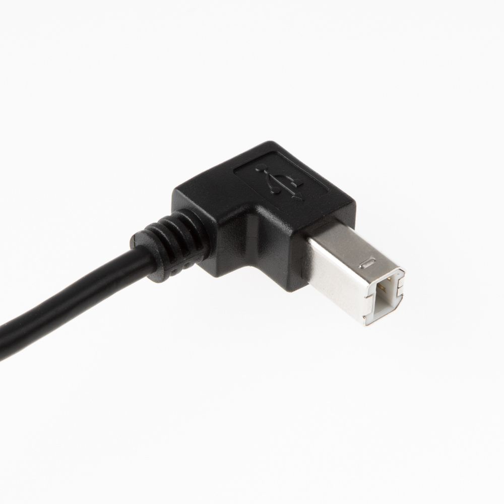 USB 2.0 Kabel mit extra kleinem B-Winkelstecker 90° NACH UNTEN 50m