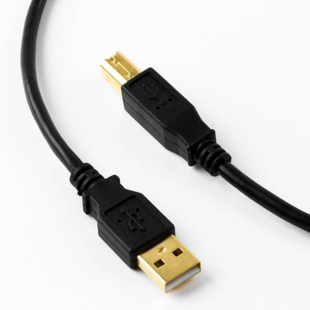 Kurzes USB-Kabel AB PREMIUM-Qualität, vergoldete Stecker, schwarz, 50cm