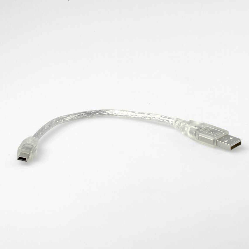 Kurzes Mini B USB-Kabel PREMIUM silber-transparent 20cm Kurzes Mini B USB-Kabel PREMIUM silber-transparent 20cm