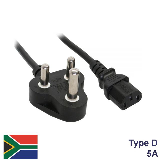 Kaltgerätekabel für Südafrika, D an C13, 5A-Version, 180cm