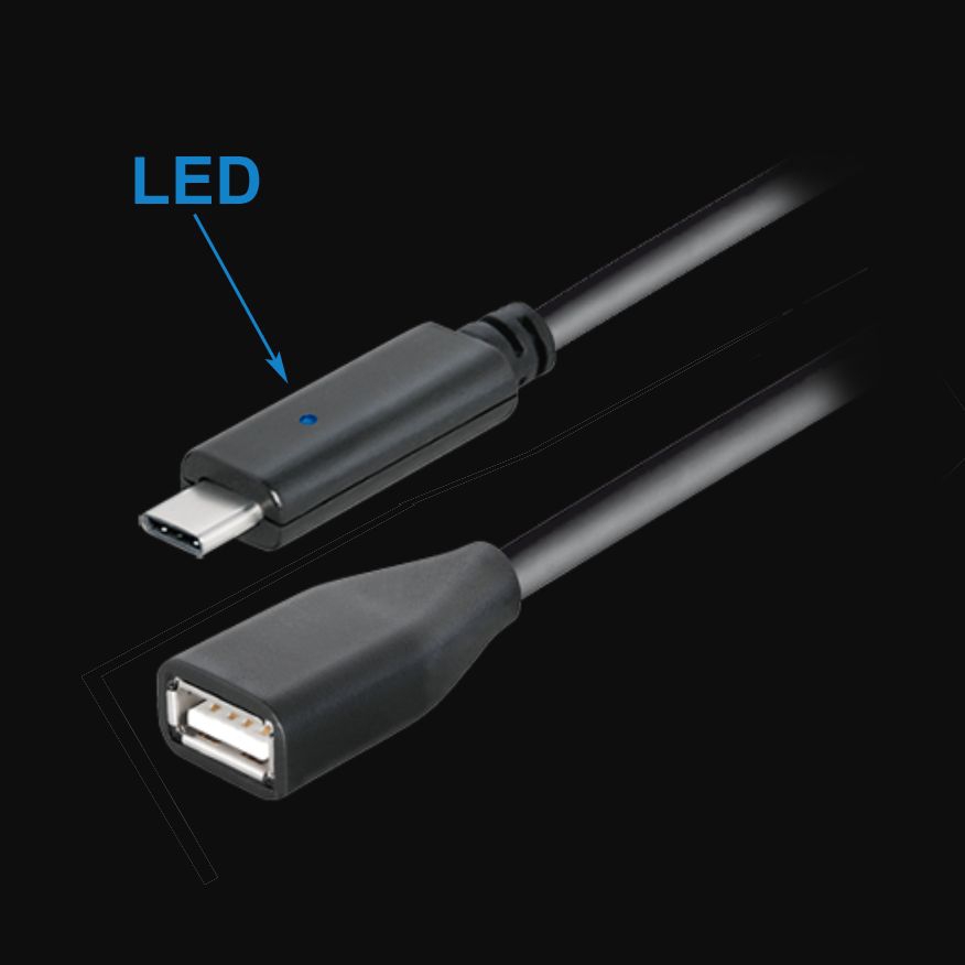 Kabel USB 3.1 Type-C™ Stecker mit LED auf USB 2.0 A Buchse 20cm Kabel USB 3.1 Type-C™ Stecker mit LED auf USB 2.0 A Buchse 20cm