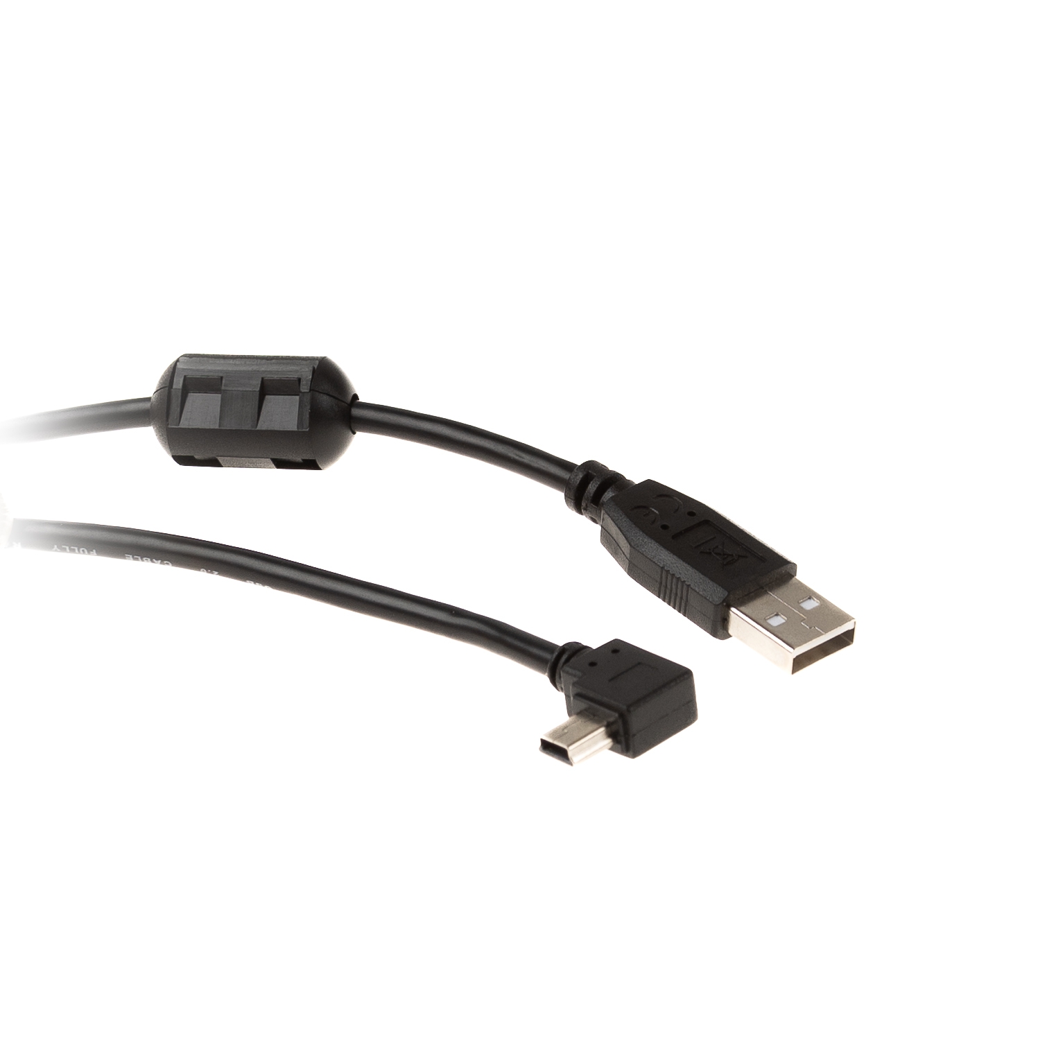 Abgewinkeltes MINI-USB-Kabel: USB A auf Mini B WINKEL RECHTS 2m mit Ferritkern