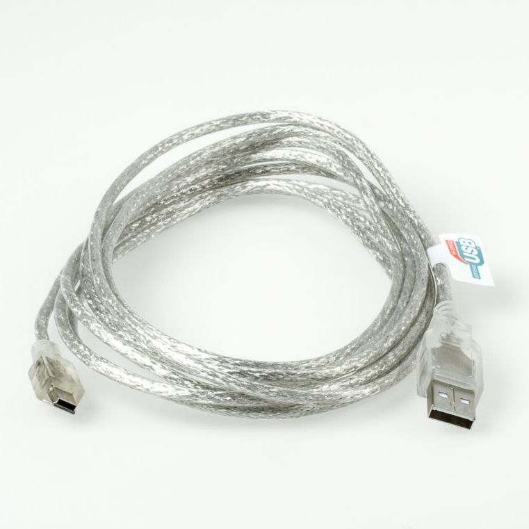 Mini B USB-Kabel PREMIUM silber-transparent 3m