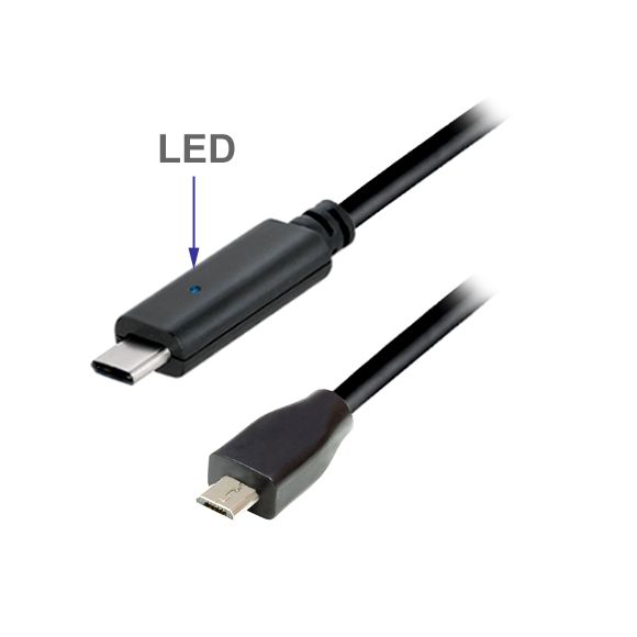 USB-Kabel Type-C™ Stecker mit LED auf Micro B Stecker 1m USB-Kabel Type-C™ Stecker mit LED auf Micro B Stecker 1m