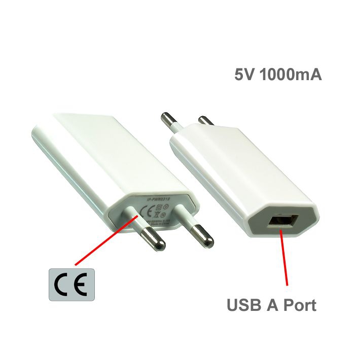 Steckernetzteil LADEGERÄT mit 1x USB-A-Port 5V 1000mA weiss