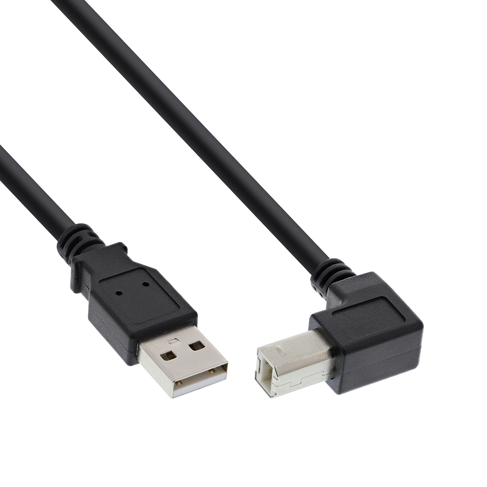 USB 2.0 Kabel mit extra kleinem B-Winkelstecker 90° NACH UNTEN 30cm