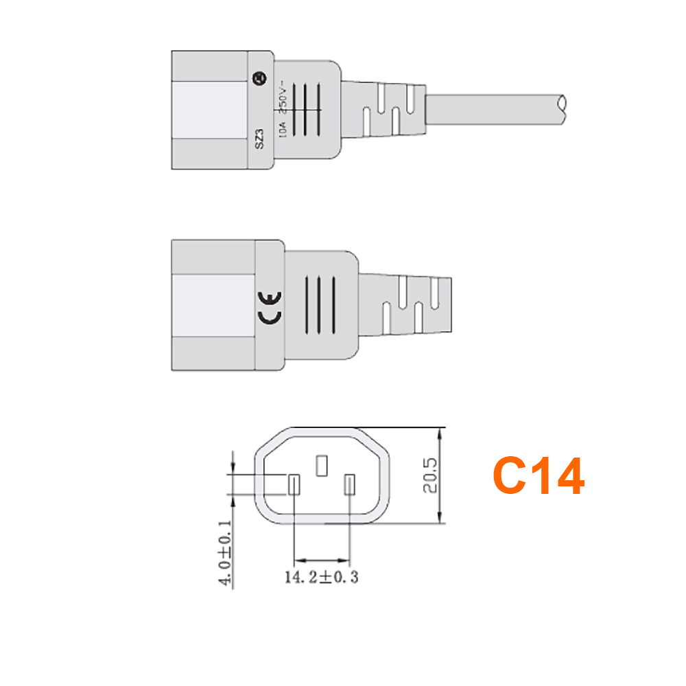 Netzkabelverlängerung C15 Warmgerätestecker auf C14, 1m