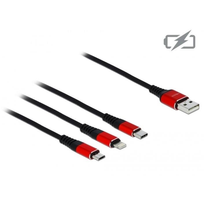 USB Ladekabel 3 in 1 für Lightning™ + Micro USB + USB Type-C™, 30 cm