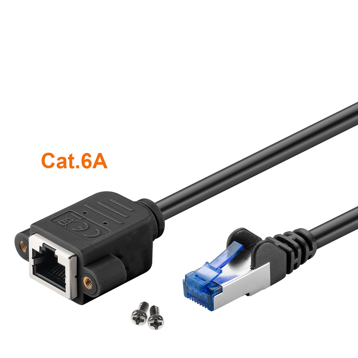 Cat. 6A Panel-Montagekabel, RJ45-Buchse anschraubbar an RJ45-Stecker, 50cm Cat. 6A Panel-Montagekabel, RJ45-Buchse anschraubbar an RJ45-Stecker, 50cm
